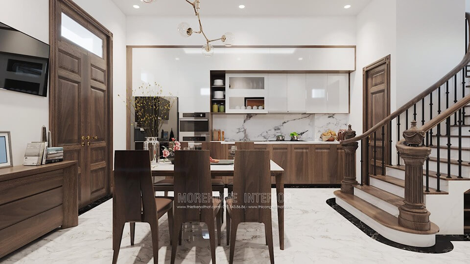 Nội thất phòng ăn với nội thất gỗ tự nhiên cao cấp với thiết kế mới lạ, chắc chắn giúp người ngồi thoải mái nhất Thiết kế nội thất phòng ăn gỗ tự nhiên sang trọng