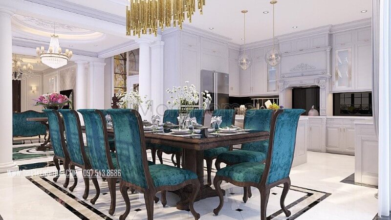 Nội thất phòng ăn gỗ óc chó sang trọng và cao cấp, bộ bàn ăn 10 cao cấp sẽ là sự lựa chọn không tồi cho những gia đình đông thành viên Thiết kế nội thất phòng ăn gỗ tự nhiên sang trọng
