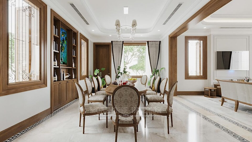 Nội thất phòng ăn phong cách á đông hiện đại sang trọng mà tinh tế Thiết kế nội thất phòng ăn gỗ tự nhiên sang trọng