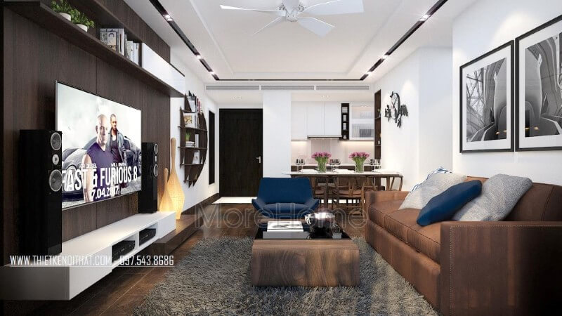 Mẫu sofa văng hiện đại cùng tone màu mang đến sự đồng nhất cho cả không gian, sang trọng mà vẫn thoải mái thiết kế chung cư cao cấp