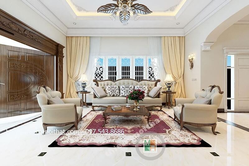 Mẫu sofa phòng khách gỗ tự nhiên bọc vải với đường nét tân cổ điển tinh tế tạo điển nhấn cho căn phòng Ngắm nhìn các mẫu thiết kế sofa phòng khách đẹp và tinh tế