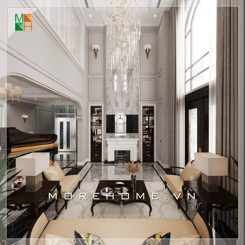 Không gian phòng khách tráng lệ, với mẫu bàn ghế sofa phòng khách sử dụng chất liệu bàn là gỗ tự nhiên cao cấp, ghế sofa bọc da chân ghế sang trọng. Tất cả tạo nên một không gian phòng khách rất hoành tráng và đẳng cấp. Ngắm nhìn các mẫu thiết kế sofa phòng khách đẹp và tinh tế