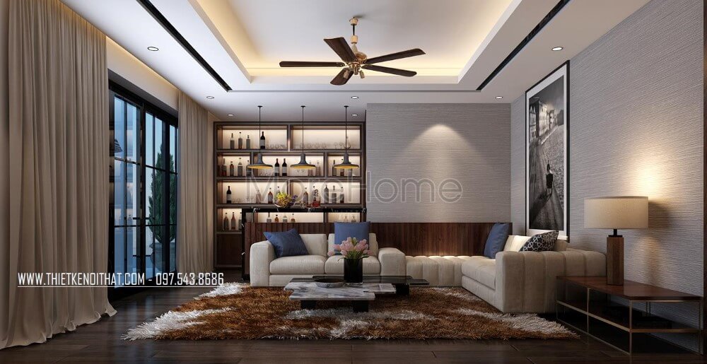 Mẫu sofa cao cấp với thiết kế tinh tế dạng góc bọc vải màu kem hiện đại, ấn tượng Danh sách các mẫu thiết kế sofa phòng khách cao cấp