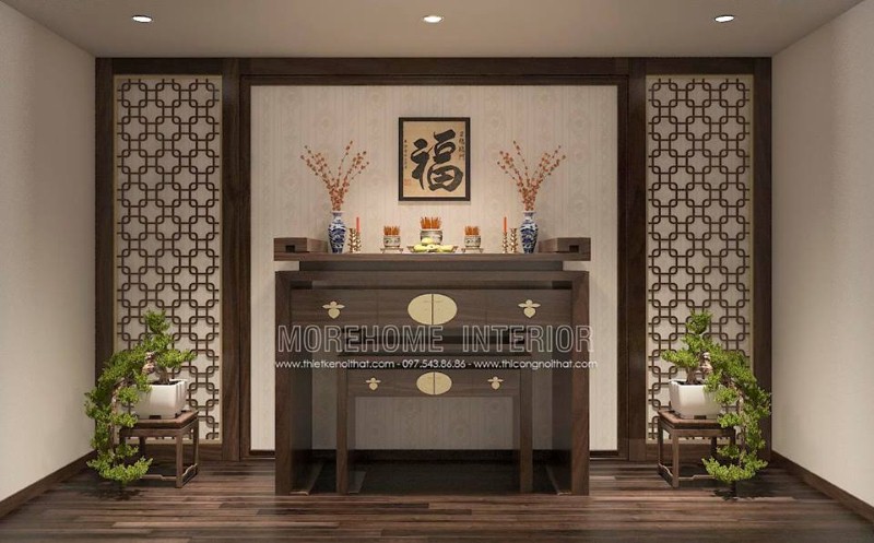 Vải dán tường màu vàng kim hoa văn cổ điển đẹp, sang trọng cho phòng thờ gia tiên. Thiết kế cao cấp