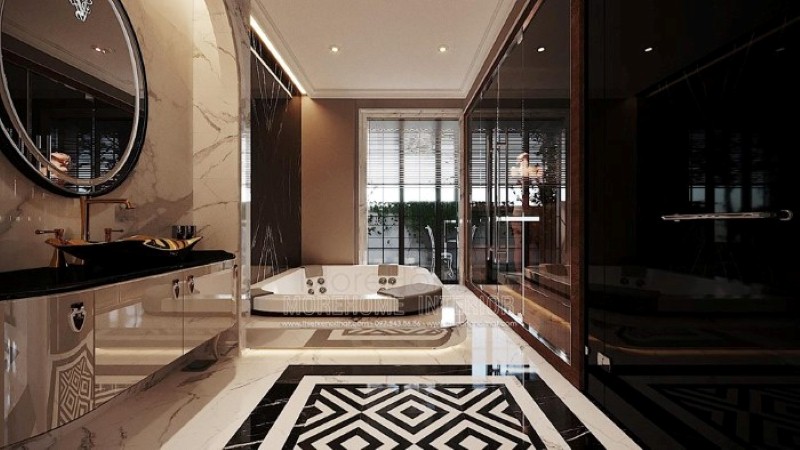 Sắp xếp nội thất phòng tắm đẹp, sang trọng tại biệt thự Vinhomes Imperia Hải Phòng. Thiết kế cao cấp