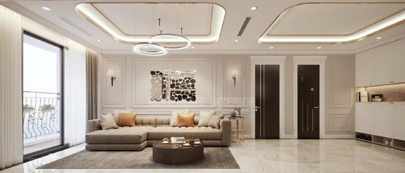 Thiết kế nội thất phòng khách chung cư tân cổ điển sang trọng Nội thất phòng khách tân cổ điển đẹp, sang trọng