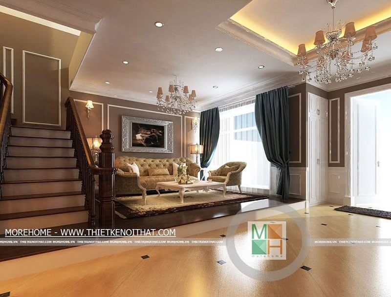 Thiết kế nội thất phòng khách với những chi tiết từ tranh ảnh, đèn tạo nét tân cổ điển ấn tượng, sang trọng hơn cho căn phòng Trang trí nội thất phòng khách nhà biệt thự sang trọng và đẳng cấp