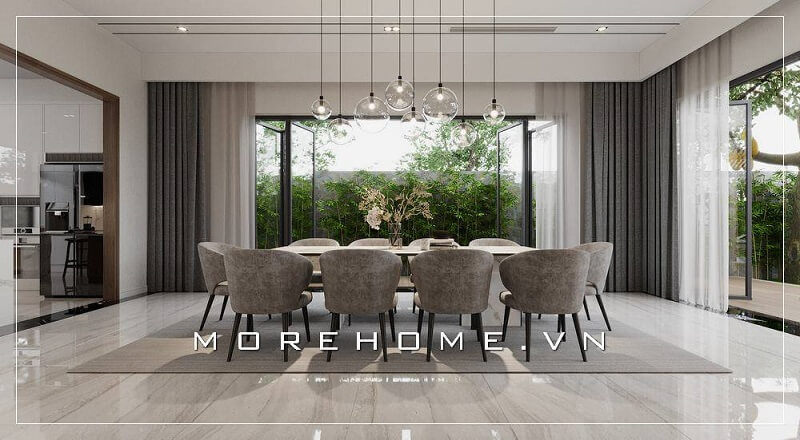 Mẫu thiết kế nội thất phòng ăn biệt thư với bộ bàn ghế ăn cao cấp tạo điểm nhấn bật cho không gian căn nhà Thiết kế phòng ăn hiện đại, sang trọng cho không gian sống tiện nghi