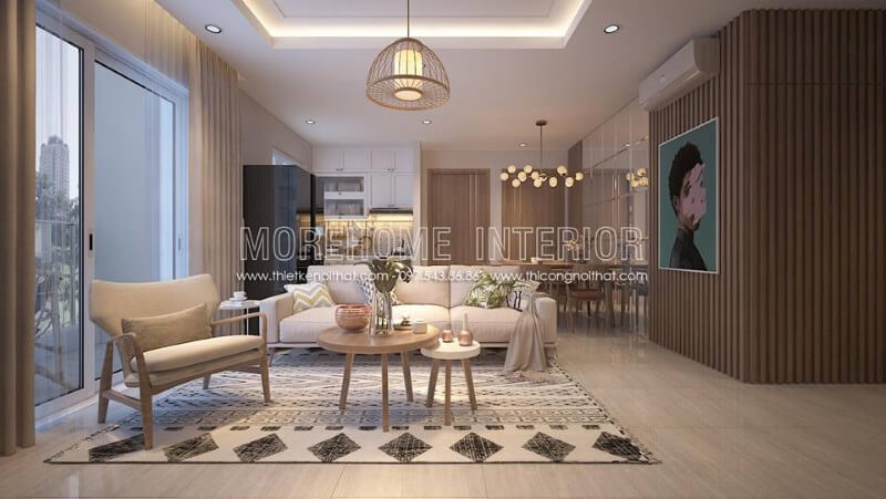 Một chiếc sofa chữ I bằng vải khung gỗ cùng ghế thư giãn khiến phòng khách thêm phần tiện nghi Gợi ý các mẫu sofa phòng khách đẹp nhất