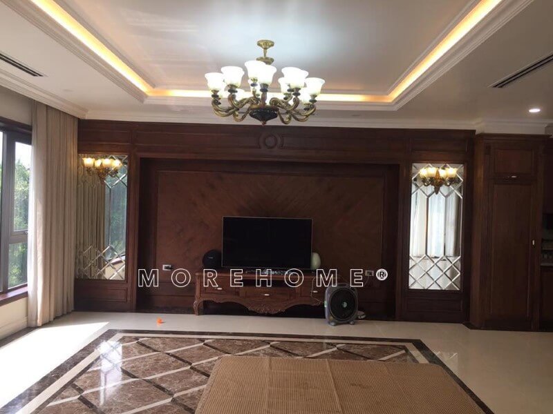 Morehome - Đơn vị thi công nội thất phòng khách gỗ tự nhiên tân cổ điển sang trọng đẹp tại biệt thự Ecopark Hưng Yên Thi công nội thất phòng khách biệt thự đẹp, đẳng cấp