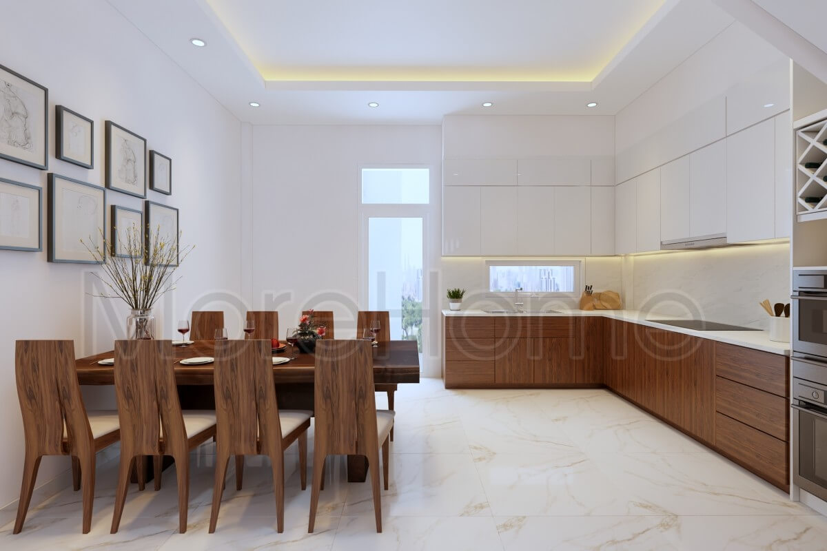 Trang trí nội thất phòng bếp với bộ tranh decor nhỏ giúp bức tường không bị trống và trông thẩm mỹ hơn Trang trí phòng ăn đẹp, ấn tượng