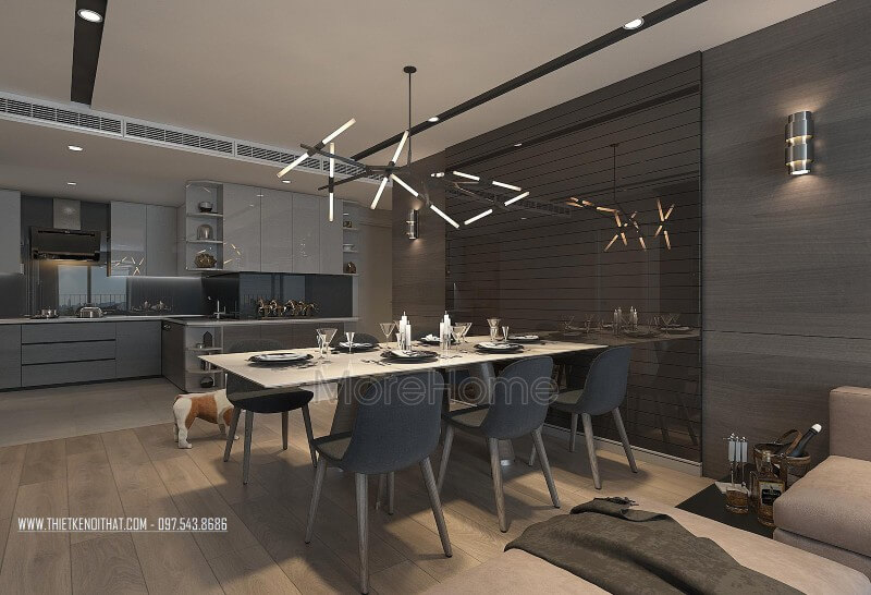Khu vực phòng ăn được thiết kế liền kề với không gian phòng khách tạo sự ấm áp cho ngôi nhà Trang trí phòng ăn đẹp, ấn tượng