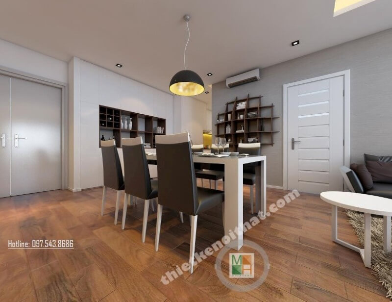 Chỉ với 2 tone màu đen và trắng, kiến trúc sư đã khéo léo tạo nên một không gian phòng ăn rộng và thoáng hơn Thiết kế nội thất phòng ăn đẹp