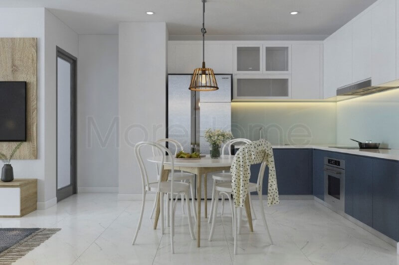 Nội thất phòng ăn nhỏ gọn, liền kề với khu vực nấu nướng mang lại sự tiện nghi hơn Thiết kế nội thất phòng ăn gỗ công nghiệp