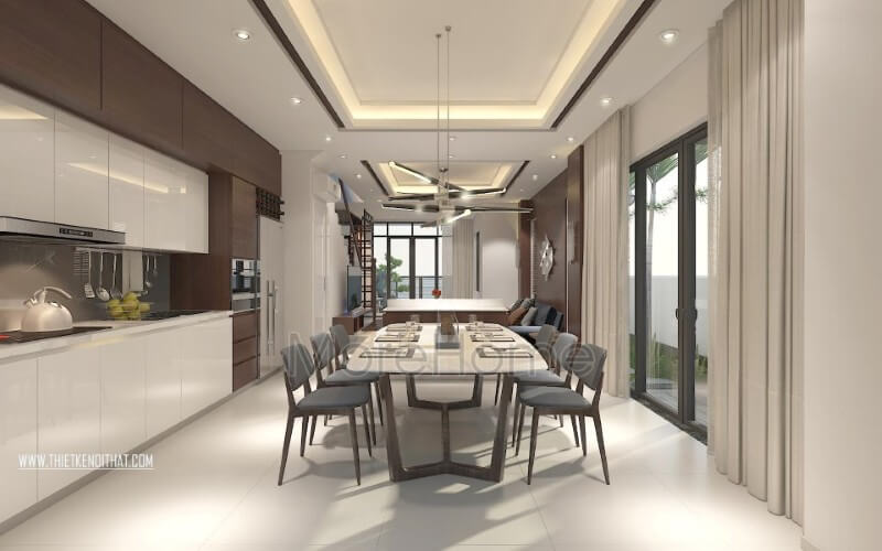 Phòng ăn sang trọng với gỗ tự nhiên cao cấp đang là xu hướng được rất nhiều gia đình ưa chuộng hiện nay, đặc biệt là các không gian biệt thự lớn, làm nổi bật nét lịch lãm trong phong cách của chủ nhà trang trí nội thất phòng ăn biệt thự