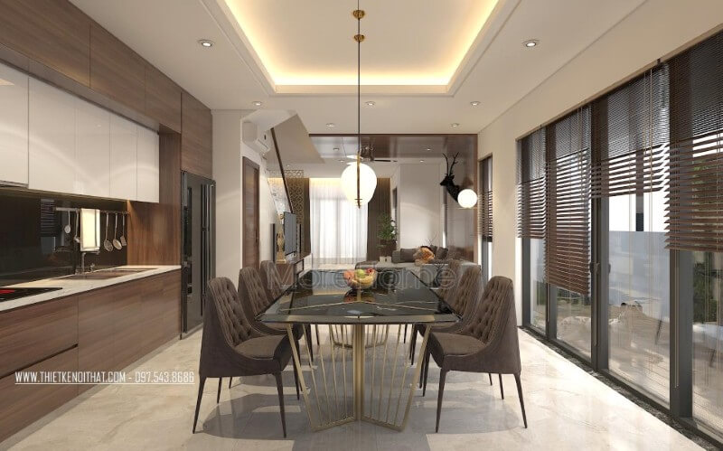 Trang trí nội thất phòng ăn biệt thự hiện đại, đơn giản tạo cảm giác thoải mái, thân thiện hơn cho những người dùng bữa, gắn kết được tình cảm của mọi thành viên trong gia đình lại với nhau trang trí nội thất phòng ăn biệt thự