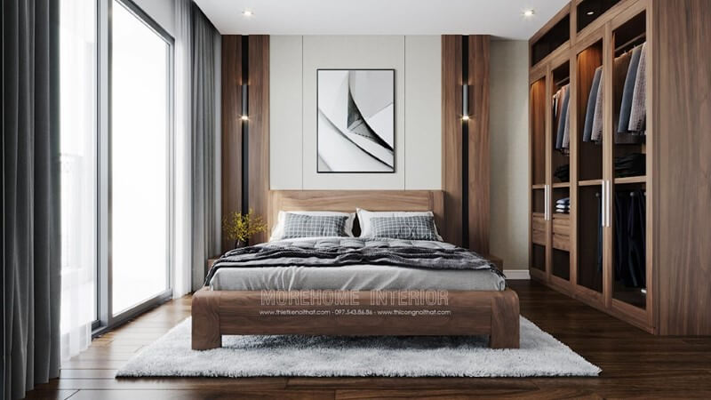 Thiết kế tủ quần áo gỗ óc chó 4 cánh kết hợp kính hiện đại đẹp đẳng cấp cho nhà chung cư tại hà nội thiết kế nội thất gỗ óc chó