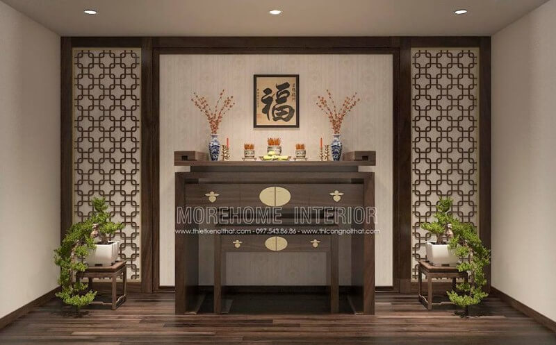 Vách gỗ CNC đẹp, sang trọng cho phòng thờ.