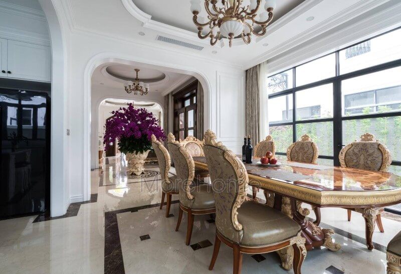 HÌnh ảnh thi công phòng ăn luxury phong cách tân cổ điển đẹp cao cấp cho biệt thự Vinhomes imperia Hải Phòng